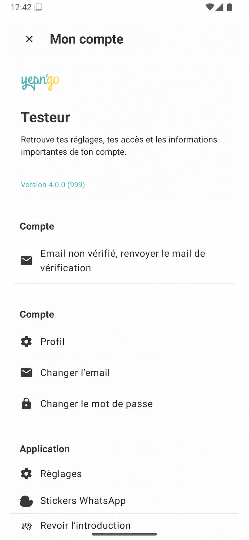 Accès aux stickers WhatsApp depuis le profil YepnGo sur Android