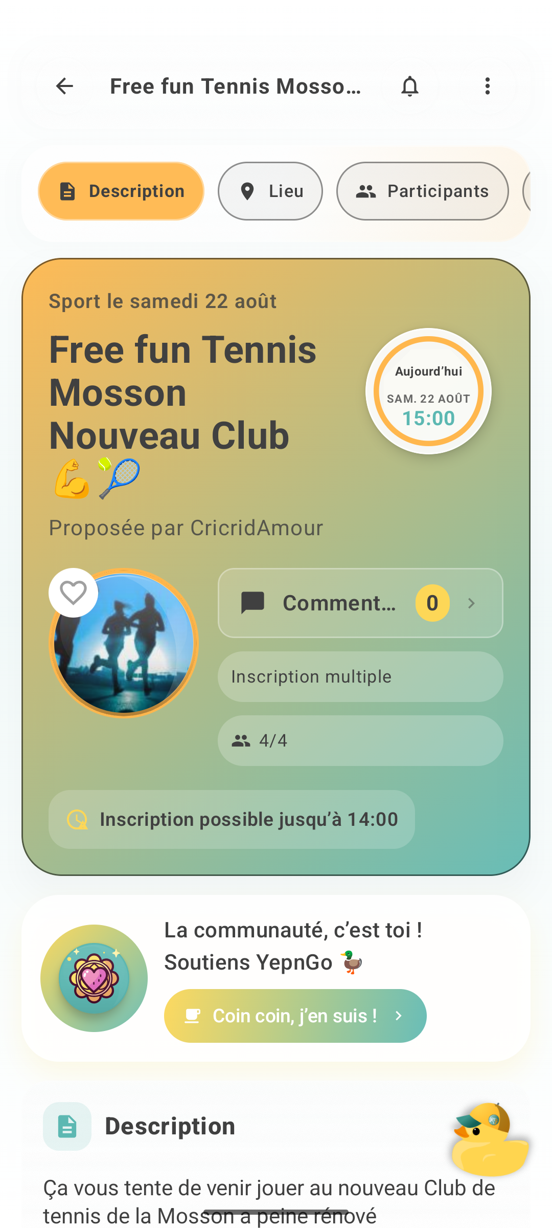 Fiche d’une sortie dans YepnGo 4 sur Android