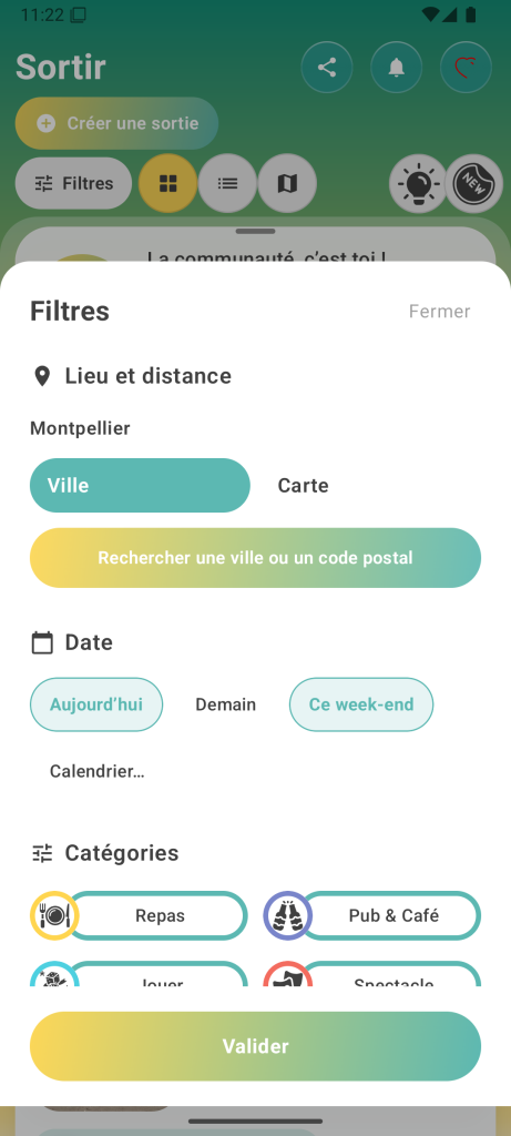 Filtres de sorties dans YepnGo 4 sur Android