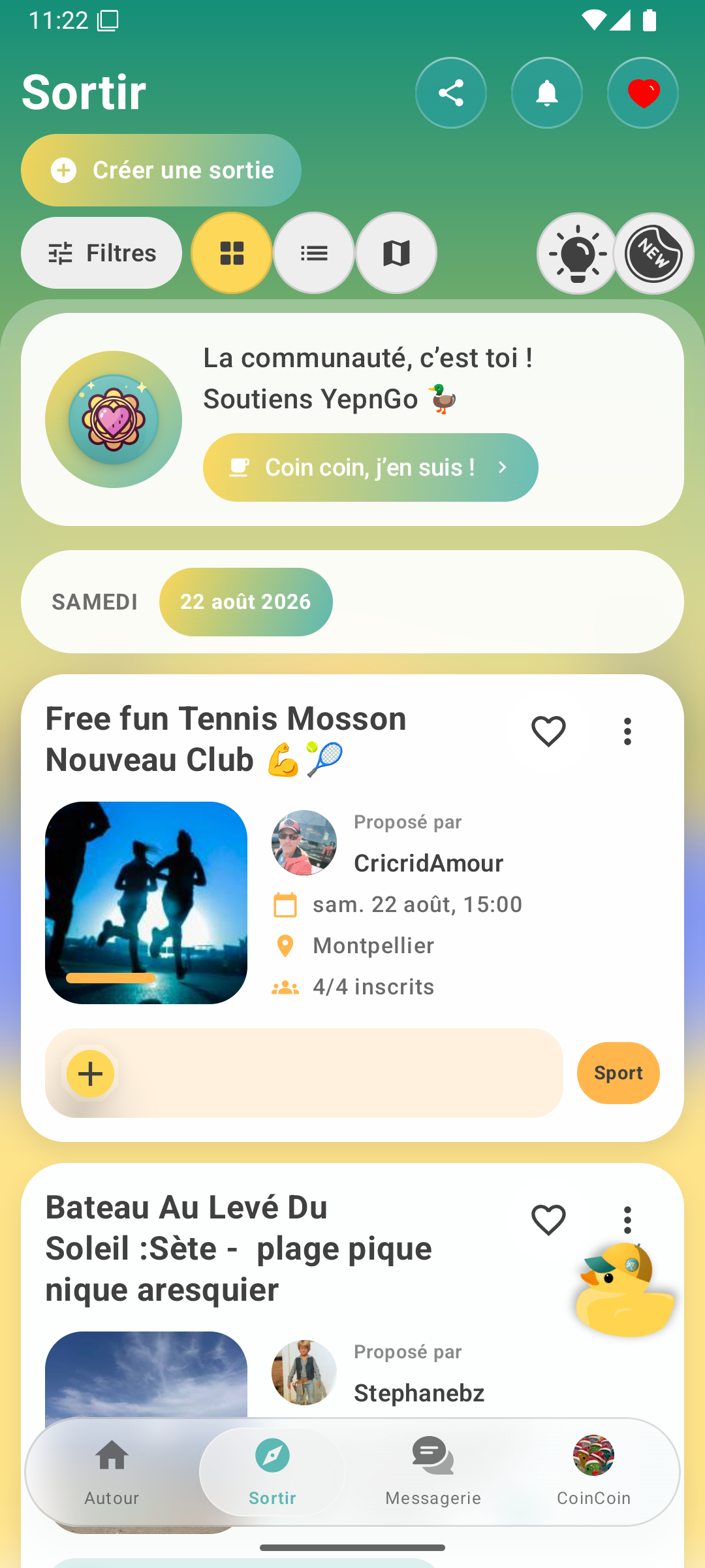 Découverte des sorties dans YepnGo 4 sur Android