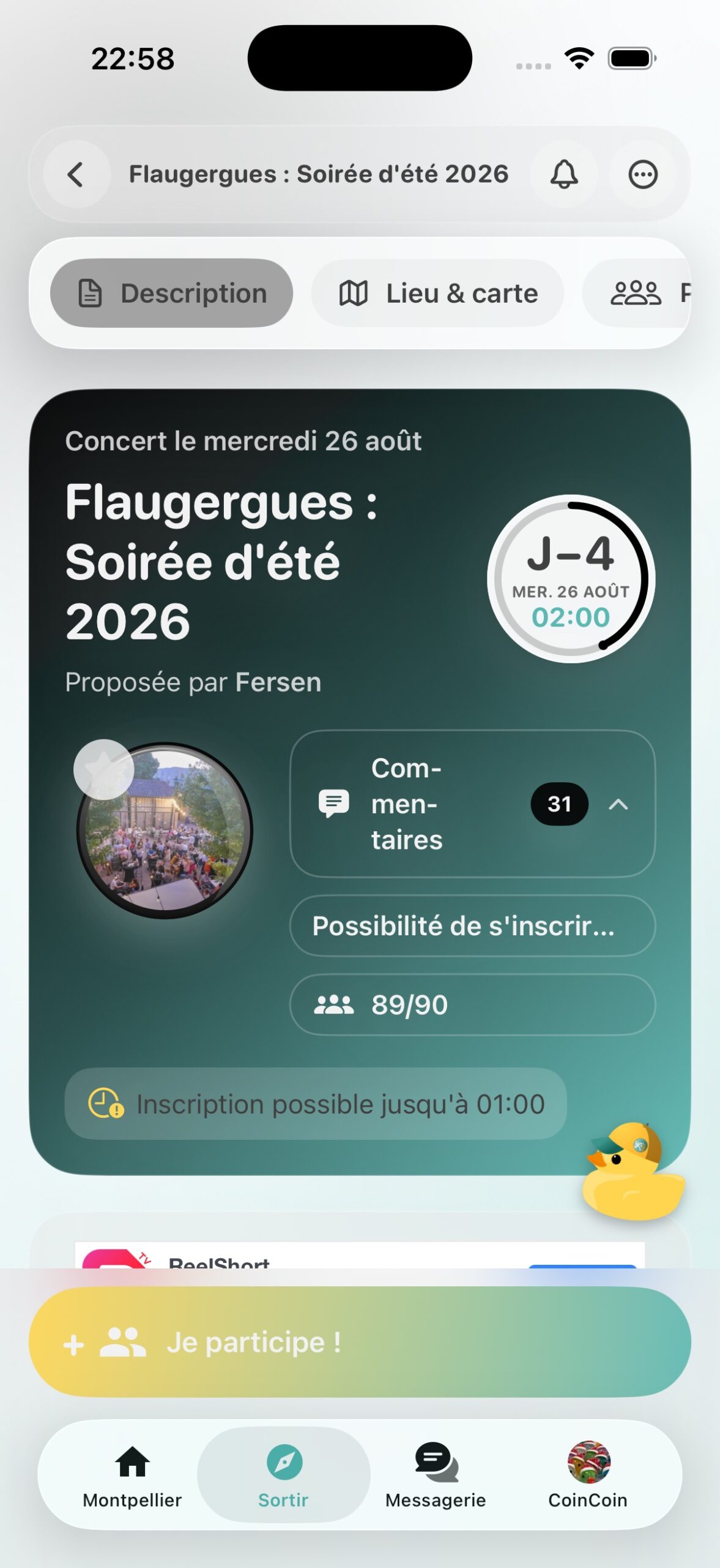 Fiche d’une sortie dans YepnGo 4 sur iOS